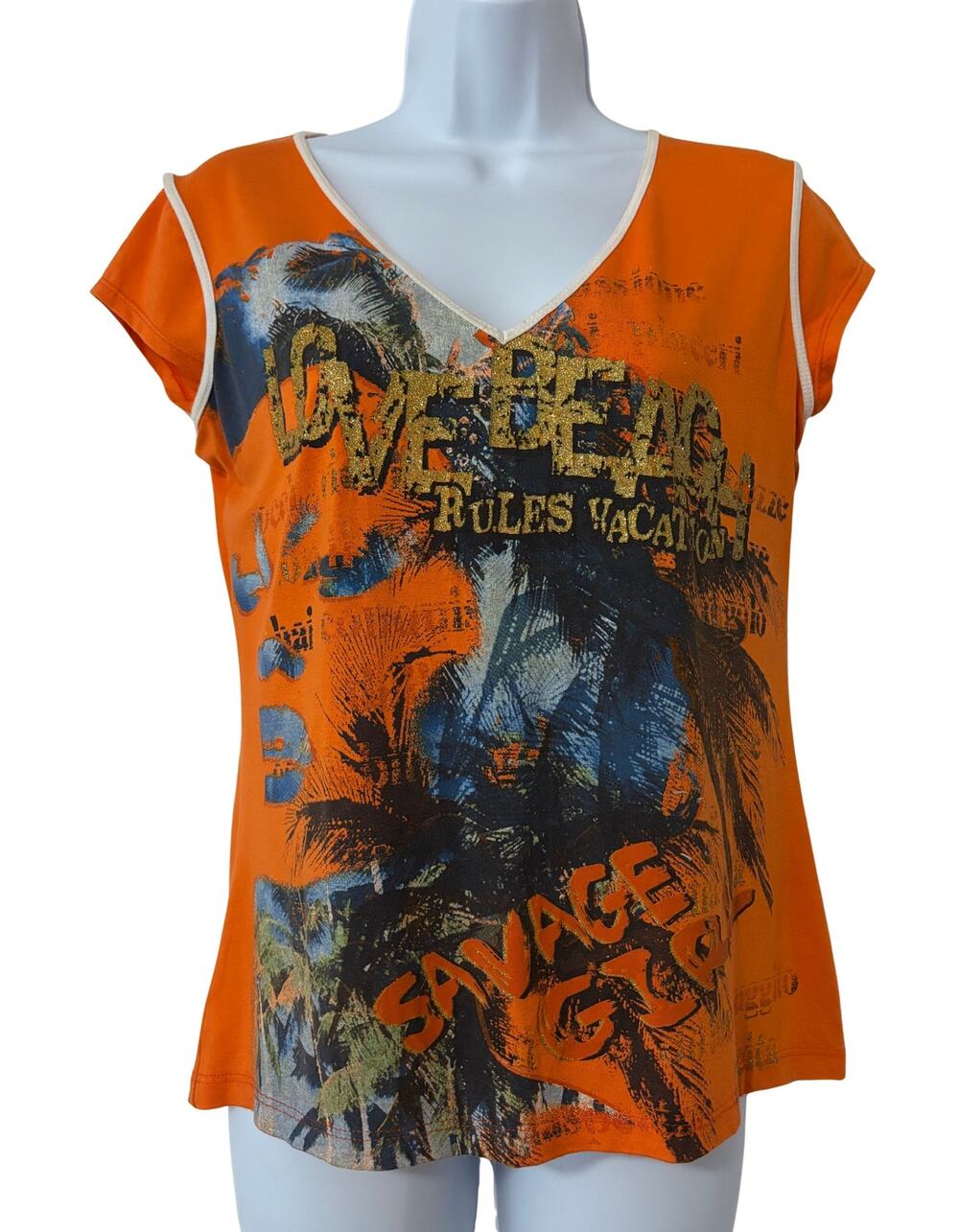 Jus D’Orange Paris VTG Love Beach Rules Vacation V Neck Tee Shirt France Size M